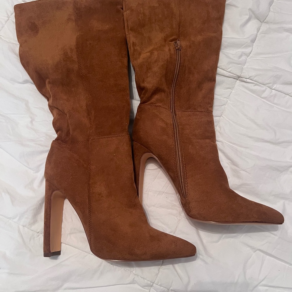 Lulu's Chic Tan Suede Heeled Boots